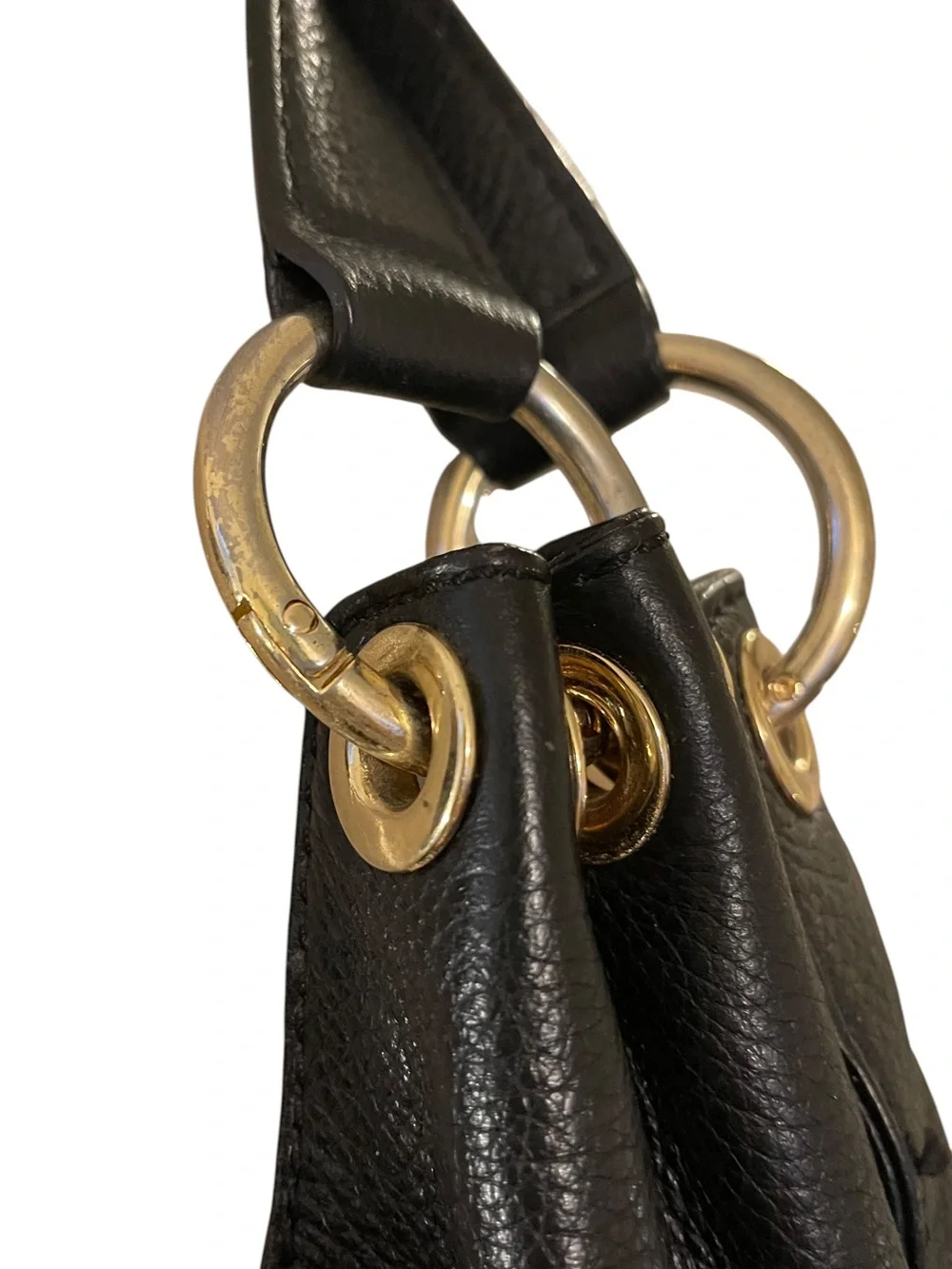 ❤️ EUC Vintage Michael Kors LAYTON Black Leather Gold Ring Hardware Hobo Bag